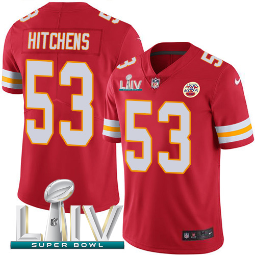 Kansas City Chiefs Nike #53 Anthony Hitchens Red Super Bowl LIV 2020 Team Color Youth Stitched NFL Vapor Untouchable Limited Jersey